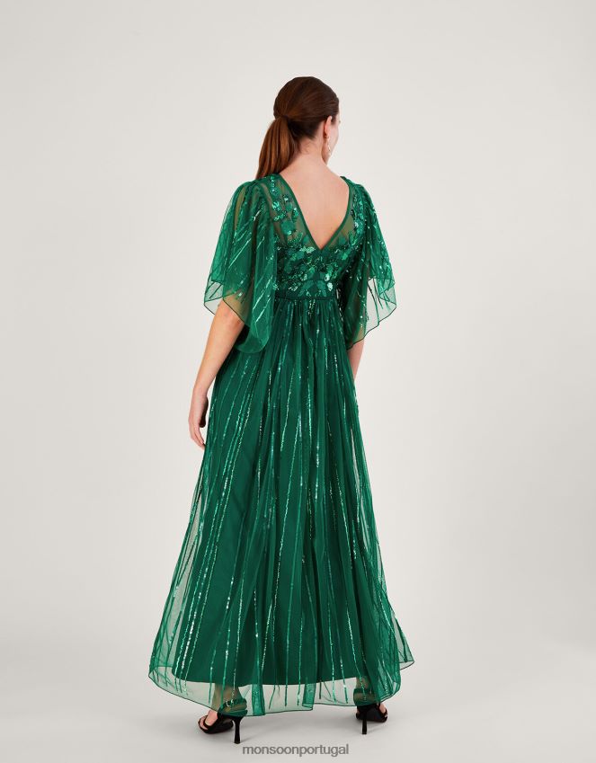 roupas Vestido maxi decorado com ottilie em poliéster reciclado Monsoon mulheres verde RPLH8F1181