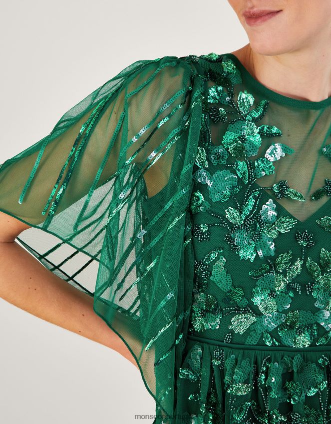 roupas Vestido maxi decorado com ottilie em poliéster reciclado Monsoon mulheres verde RPLH8F1181