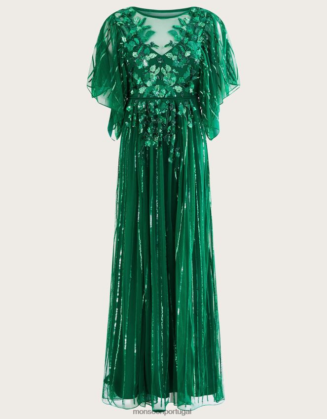 roupas Vestido maxi decorado com ottilie em poliéster reciclado Monsoon mulheres verde RPLH8F1181