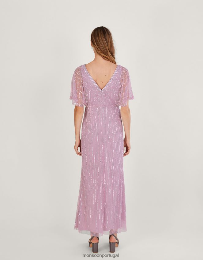 roupas Vestido maxi elizabeth embelezado em poliéster reciclado Monsoon mulheres rosa RPLH8F613