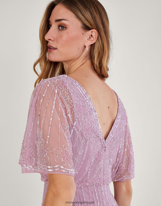 roupas Vestido maxi elizabeth embelezado em poliéster reciclado Monsoon mulheres rosa RPLH8F613