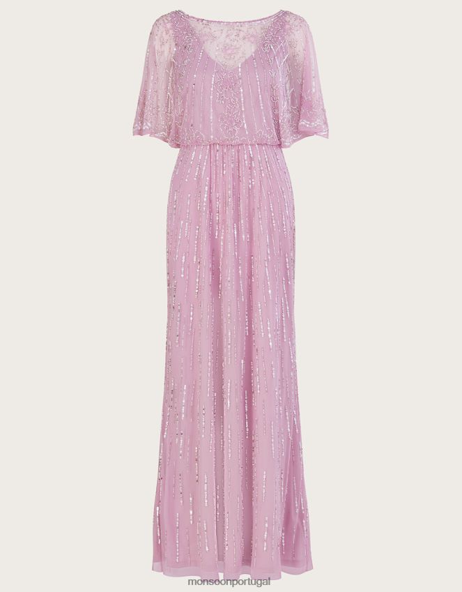 roupas Vestido maxi elizabeth embelezado em poliéster reciclado Monsoon mulheres rosa RPLH8F613