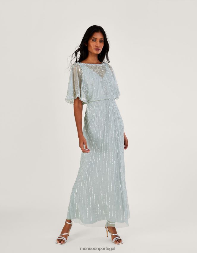 roupas Vestido maxi elizabeth embelezado em poliéster reciclado Monsoon mulheres verde RPLH8F787