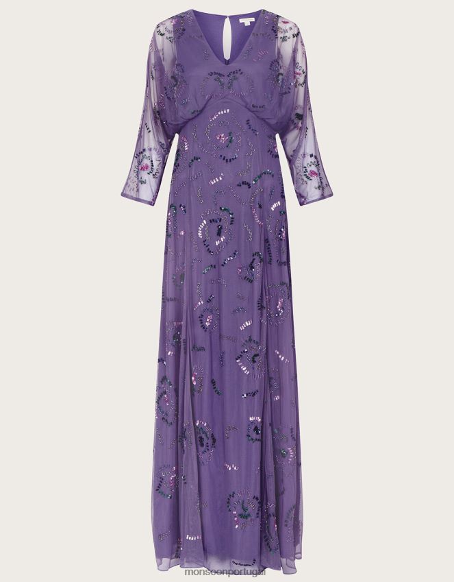 roupas Vestido maxi embelezado peggy em poliéster reciclado Monsoon mulheres roxo RPLH8F1002