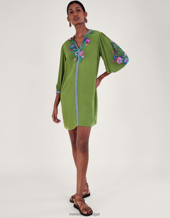 roupas túnica bordada com pássaro Kaitlyn Monsoon mulheres verde RPLH8F176