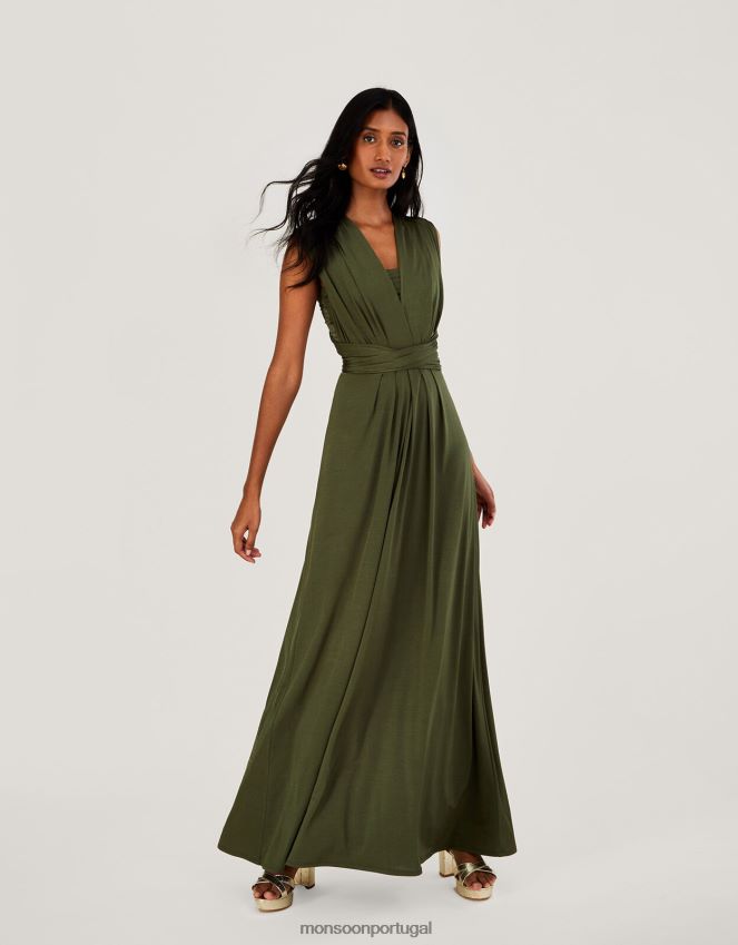 roupas thea torce-me amarra-me vestido maxi Monsoon mulheres Azeitona verde) RPLH8F437