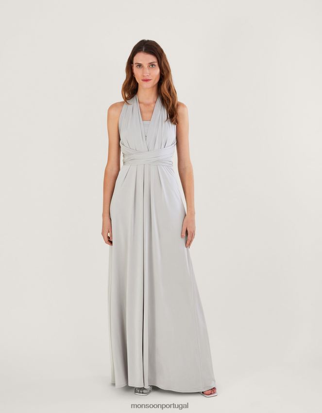 roupas thea torce-me amarra-me vestido maxi Monsoon mulheres prata RPLH8F645
