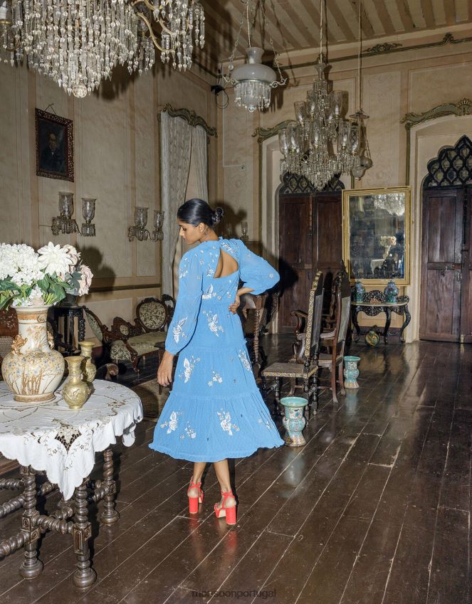 roupas vestido belle em camadas em poliéster reciclado Monsoon mulheres azul RPLH8F874