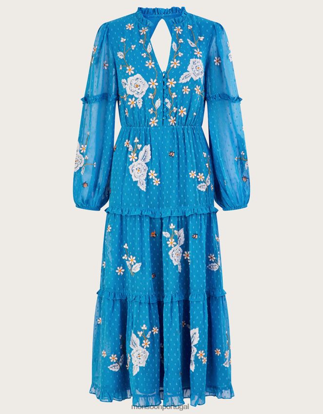 roupas vestido belle em camadas em poliéster reciclado Monsoon mulheres azul RPLH8F874
