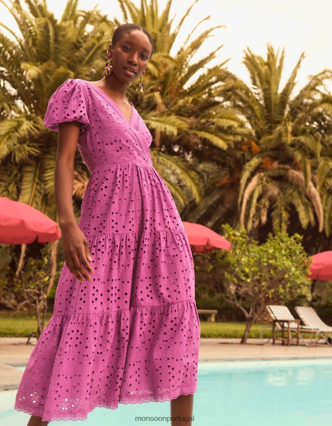roupas vestido bordado fabiola Monsoon mulheres roxo RPLH8F853