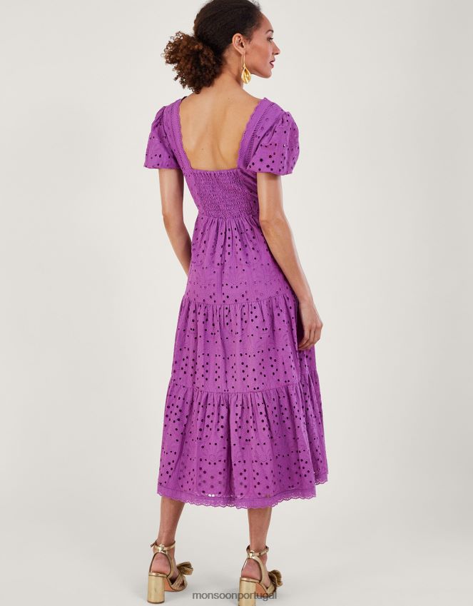 roupas vestido bordado fabiola Monsoon mulheres roxo RPLH8F853