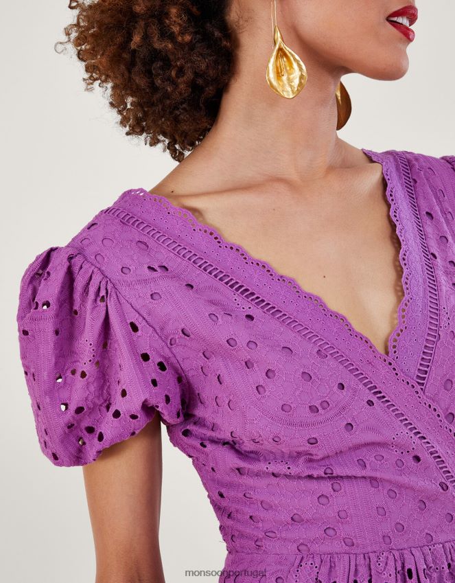roupas vestido bordado fabiola Monsoon mulheres roxo RPLH8F853