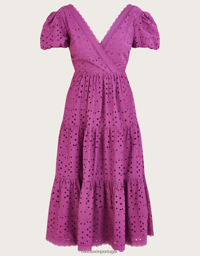 roupas vestido bordado fabiola Monsoon mulheres roxo RPLH8F853