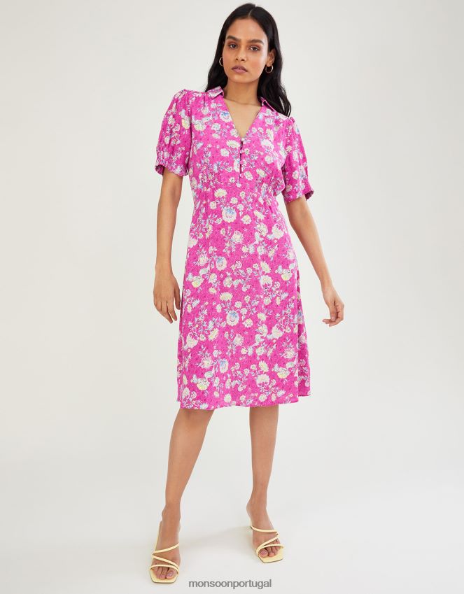 roupas vestido camisa curto com estampa sawyer Monsoon mulheres rosa RPLH8F1081