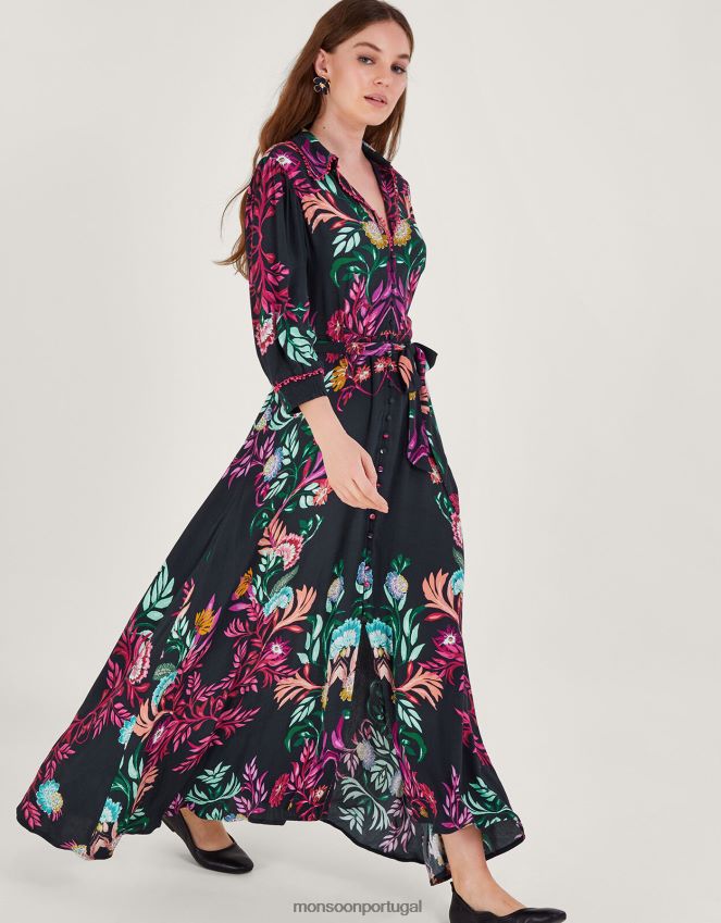 roupas vestido camisa estampado Monsoon mulheres azul-marinho) RPLH8F60