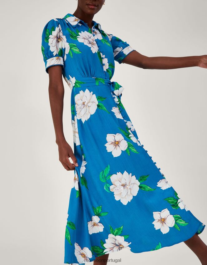 roupas vestido camisa milana embelezado em viscose sustentável Monsoon mulheres azul RPLH8F517