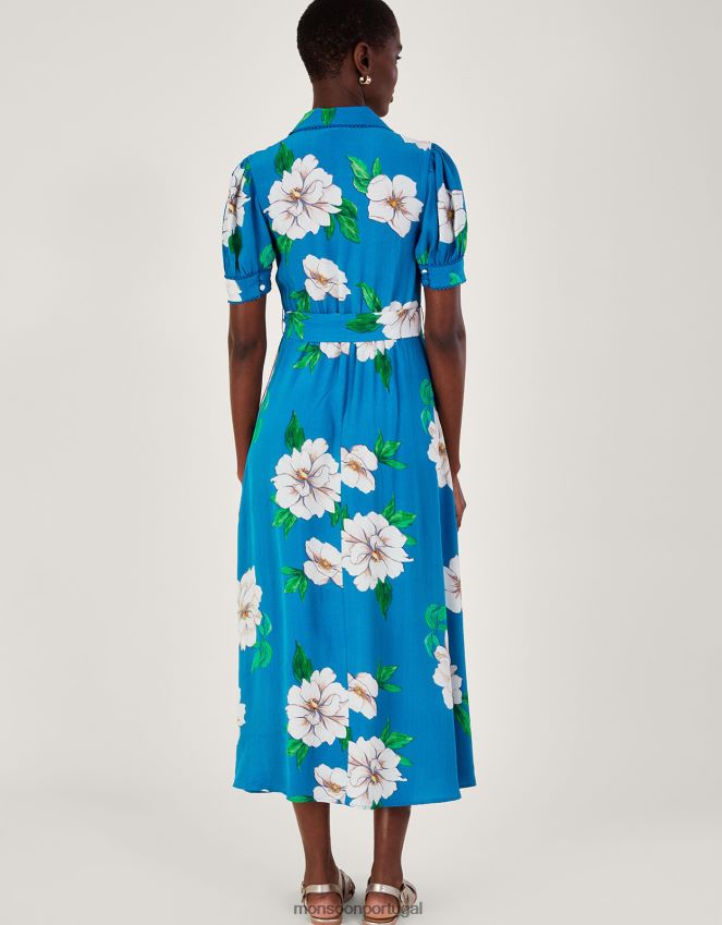 roupas vestido camisa milana embelezado em viscose sustentável Monsoon mulheres azul RPLH8F517