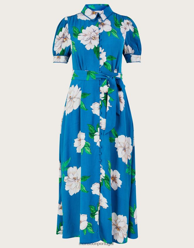 roupas vestido camisa milana embelezado em viscose sustentável Monsoon mulheres azul RPLH8F517