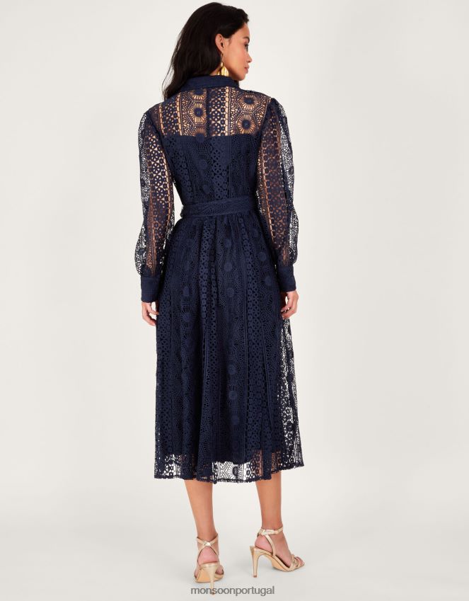 roupas vestido camisa rendado gabriella Monsoon mulheres azul-marinho) RPLH8F152
