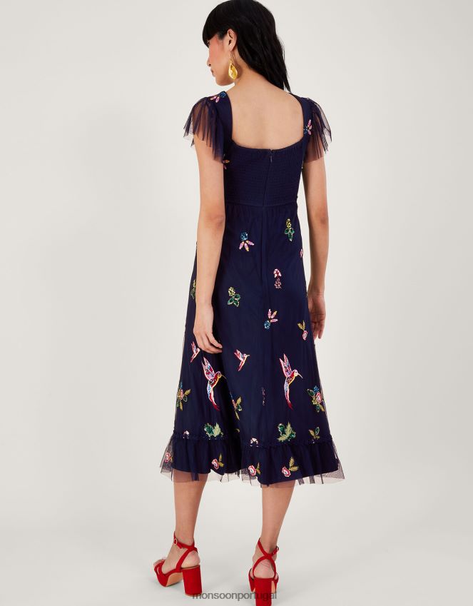 roupas vestido chá decorado helena em poliéster reciclado Monsoon mulheres azul-marinho) RPLH8F25