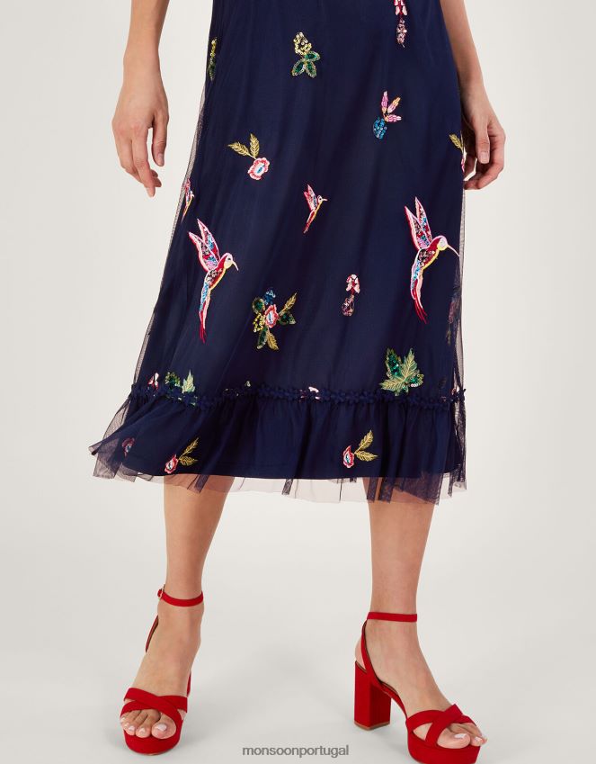roupas vestido chá decorado helena em poliéster reciclado Monsoon mulheres azul-marinho) RPLH8F25