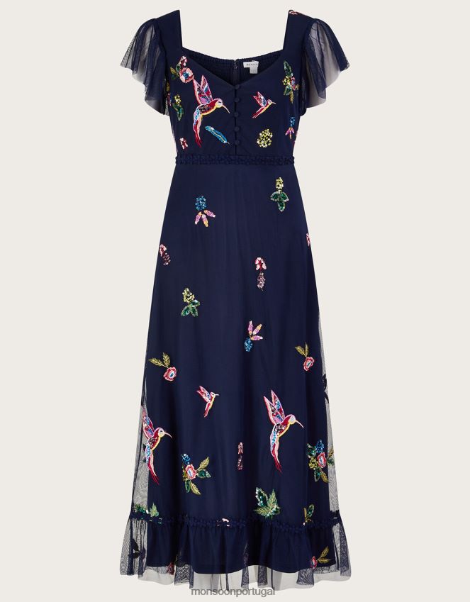 roupas vestido chá decorado helena em poliéster reciclado Monsoon mulheres azul-marinho) RPLH8F25