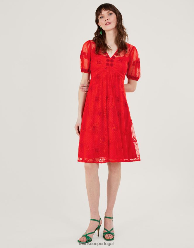 roupas vestido curto bordado nora Monsoon mulheres laranja RPLH8F253
