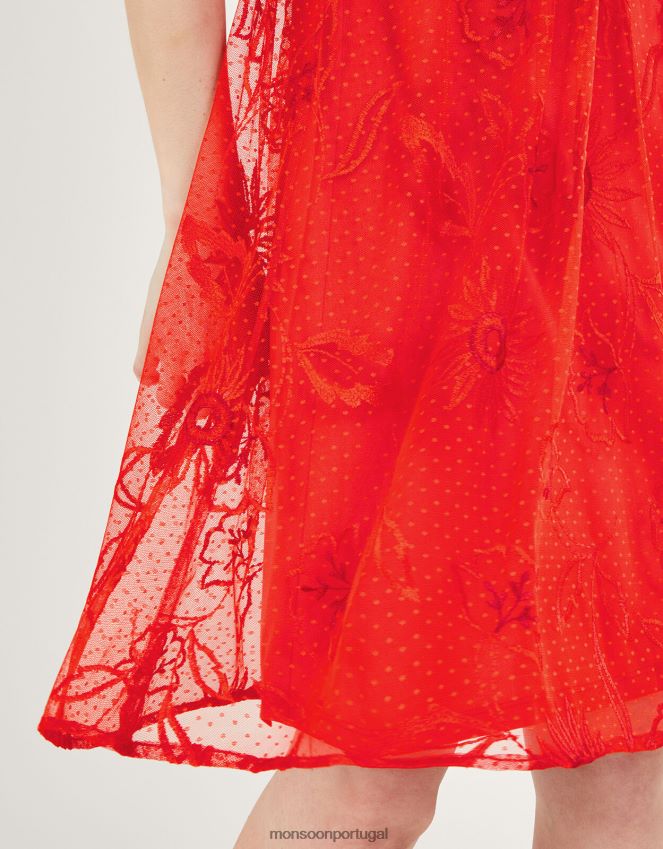 roupas vestido curto bordado nora Monsoon mulheres laranja RPLH8F253