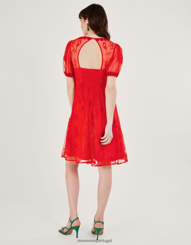 roupas vestido curto bordado nora Monsoon mulheres laranja RPLH8F253