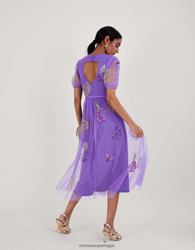 roupas vestido de chá embelezado diana em poliéster reciclado Monsoon mulheres roxo (lilás) RPLH8F556