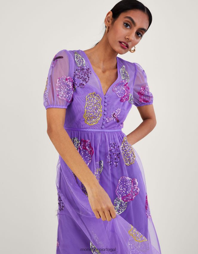 roupas vestido de chá embelezado diana em poliéster reciclado Monsoon mulheres roxo (lilás) RPLH8F556