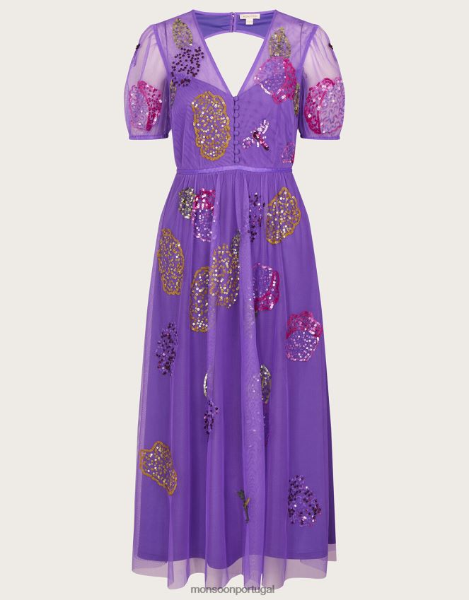 roupas vestido de chá embelezado diana em poliéster reciclado Monsoon mulheres roxo (lilás) RPLH8F556
