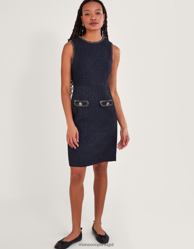 roupas vestido de tweed Monsoon mulheres preto RPLH8F120