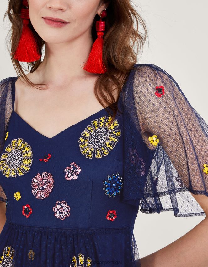 roupas vestido decorado fernada Monsoon mulheres azul-marinho) RPLH8F231