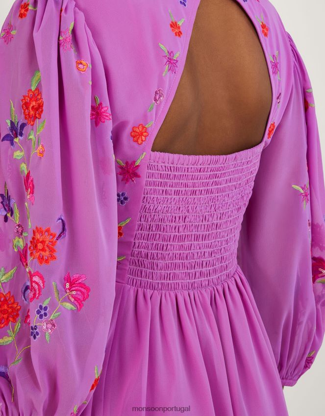 roupas vestido envolvente bordado lusia em poliéster reciclado Monsoon mulheres roxo (lilás) RPLH8F767