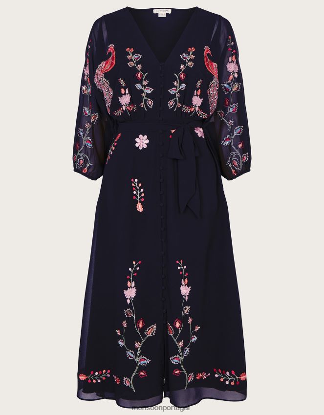 roupas vestido envolvente bordado tina Monsoon mulheres preto RPLH8F173
