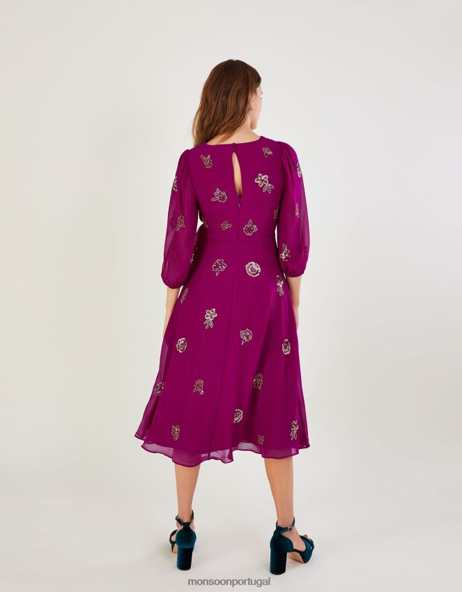 roupas vestido envolvente embelezado ava em poliéster reciclado Monsoon mulheres rosa RPLH8F1064