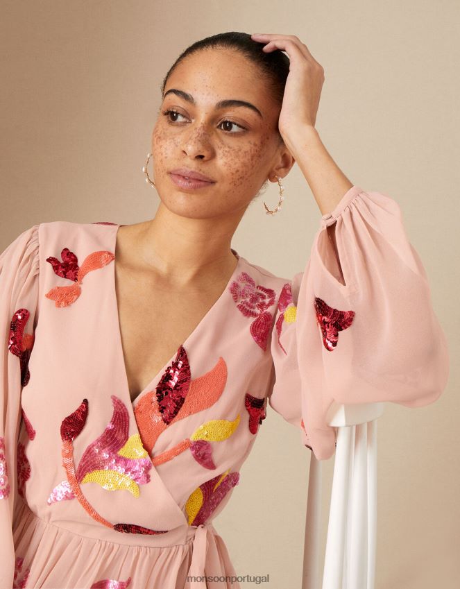 roupas vestido envolvente jenny embelezado em poliéster reciclado Monsoon mulheres nu RPLH8F1096