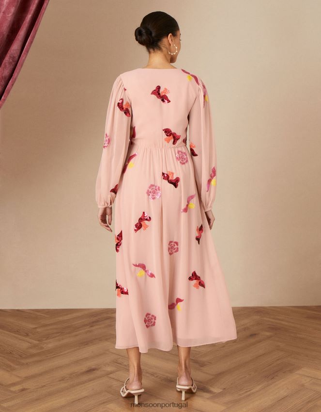 roupas vestido envolvente jenny embelezado em poliéster reciclado Monsoon mulheres nu RPLH8F1096