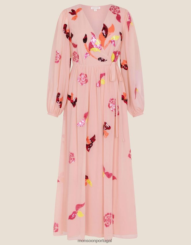 roupas vestido envolvente jenny embelezado em poliéster reciclado Monsoon mulheres nu RPLH8F1096