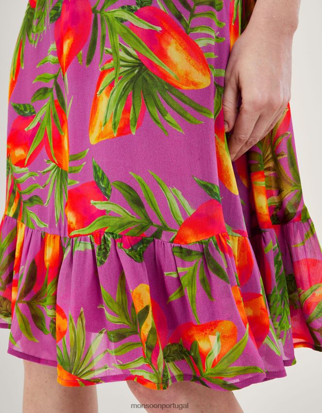 roupas vestido estampado atiena em viscose sustentável Monsoon mulheres roxo RPLH8F167