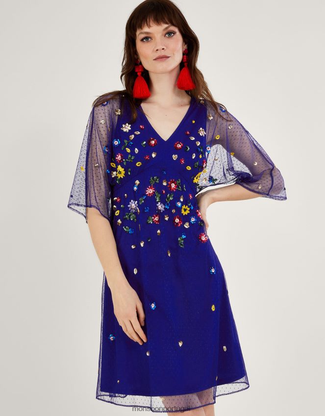 roupas vestido estampado stephanie Monsoon mulheres azul (cobalto) RPLH8F580