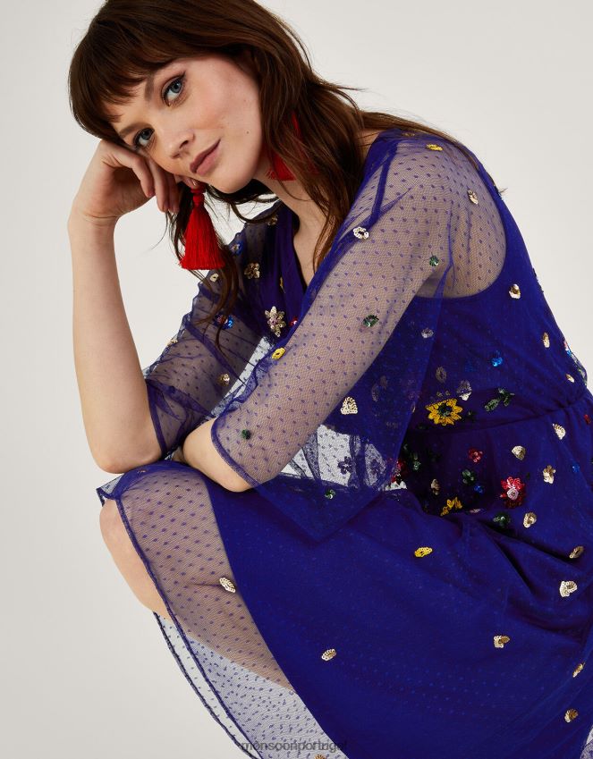 roupas vestido estampado stephanie Monsoon mulheres azul (cobalto) RPLH8F580