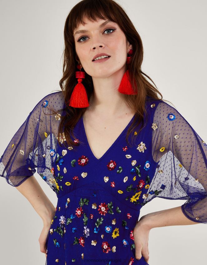 roupas vestido estampado stephanie Monsoon mulheres azul (cobalto) RPLH8F580