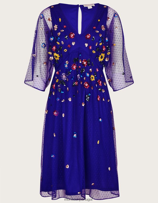 roupas vestido estampado stephanie Monsoon mulheres azul (cobalto) RPLH8F580