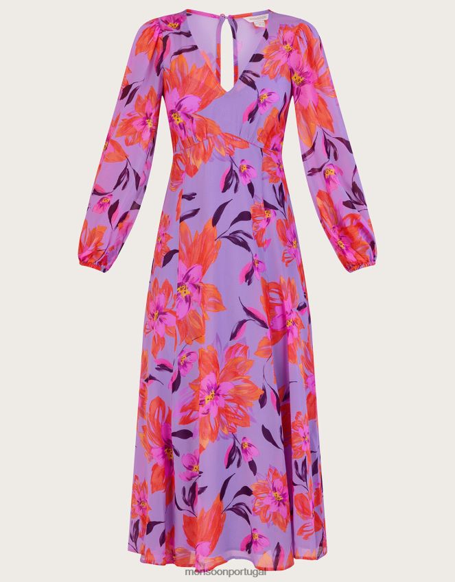 roupas vestido lillith com estampa floral em viscose sustentável Monsoon mulheres roxo (lilás) RPLH8F1087
