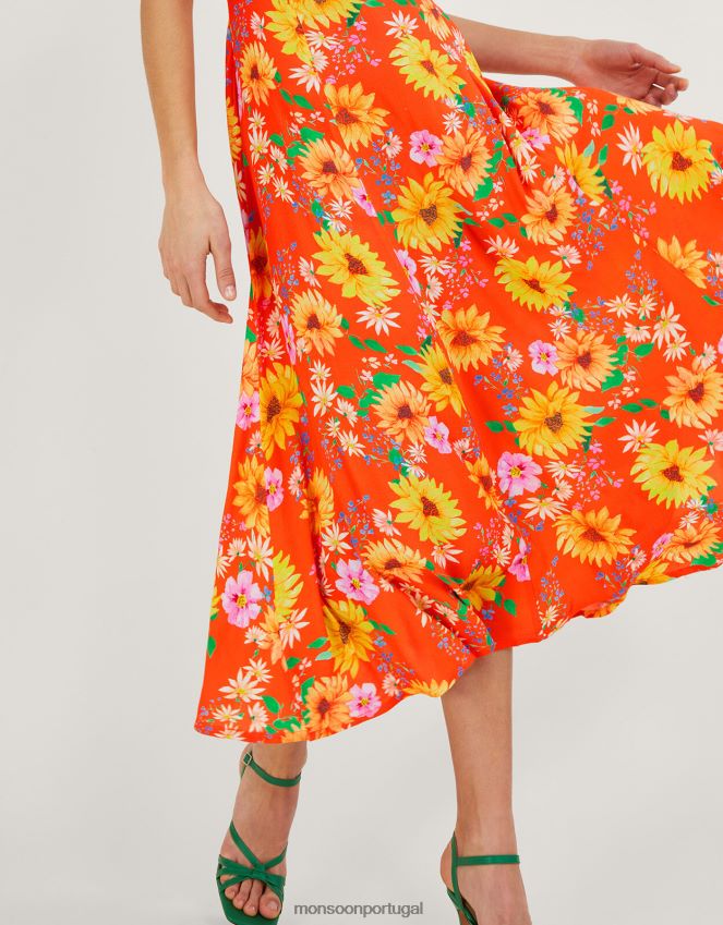 roupas vestido manuela girassol em viscose sustentável Monsoon mulheres laranja RPLH8F578