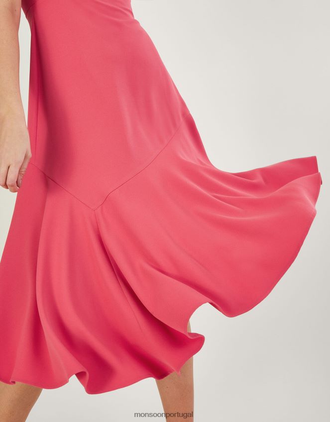 roupas vestido matilda assimétrico com poliéster reciclado Monsoon mulheres rosa RPLH8F631