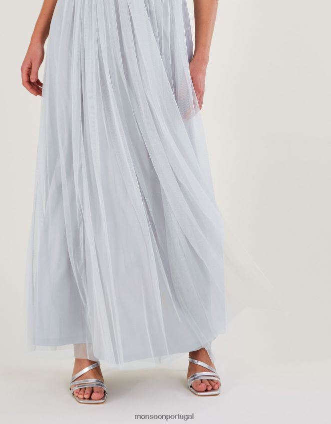 roupas vestido maxi anne mesh em poliéster reciclado Monsoon mulheres prata RPLH8F283