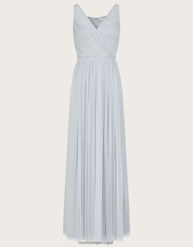 roupas vestido maxi anne mesh em poliéster reciclado Monsoon mulheres prata RPLH8F283